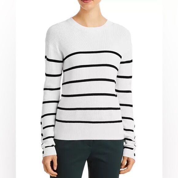 REVOLVE BOSS Fittina Crewneck Striped Ribbed Sweater in Black White - Picture 2 of 6